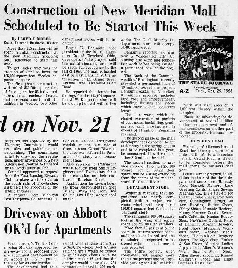 Meridian Mall - Oct 1968 Article On Mall